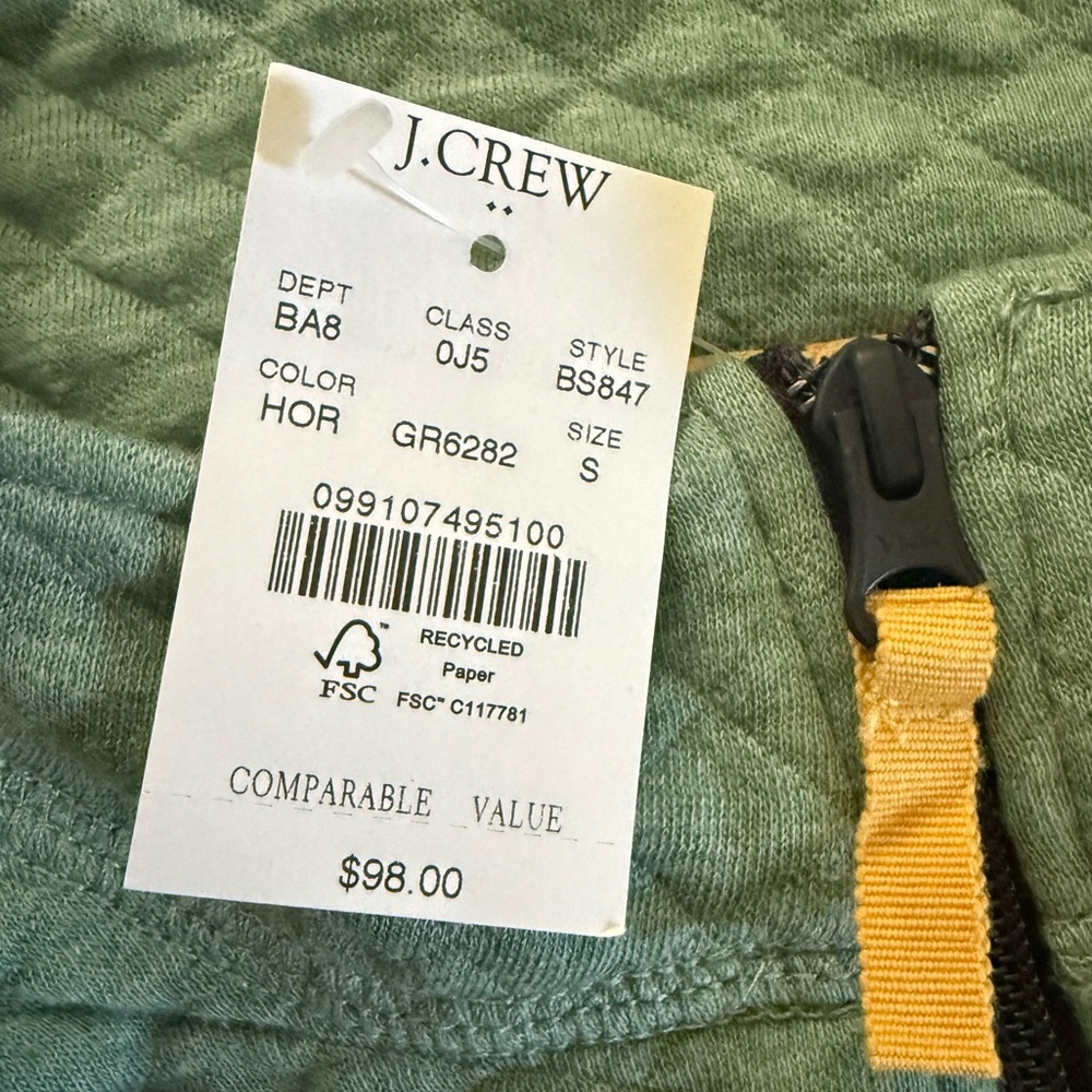 J. CREW 100% Cotton Quilted Half Zip Sweater Sweatshirt Sage Sz Small $98 NWT - Picture 6 of 6